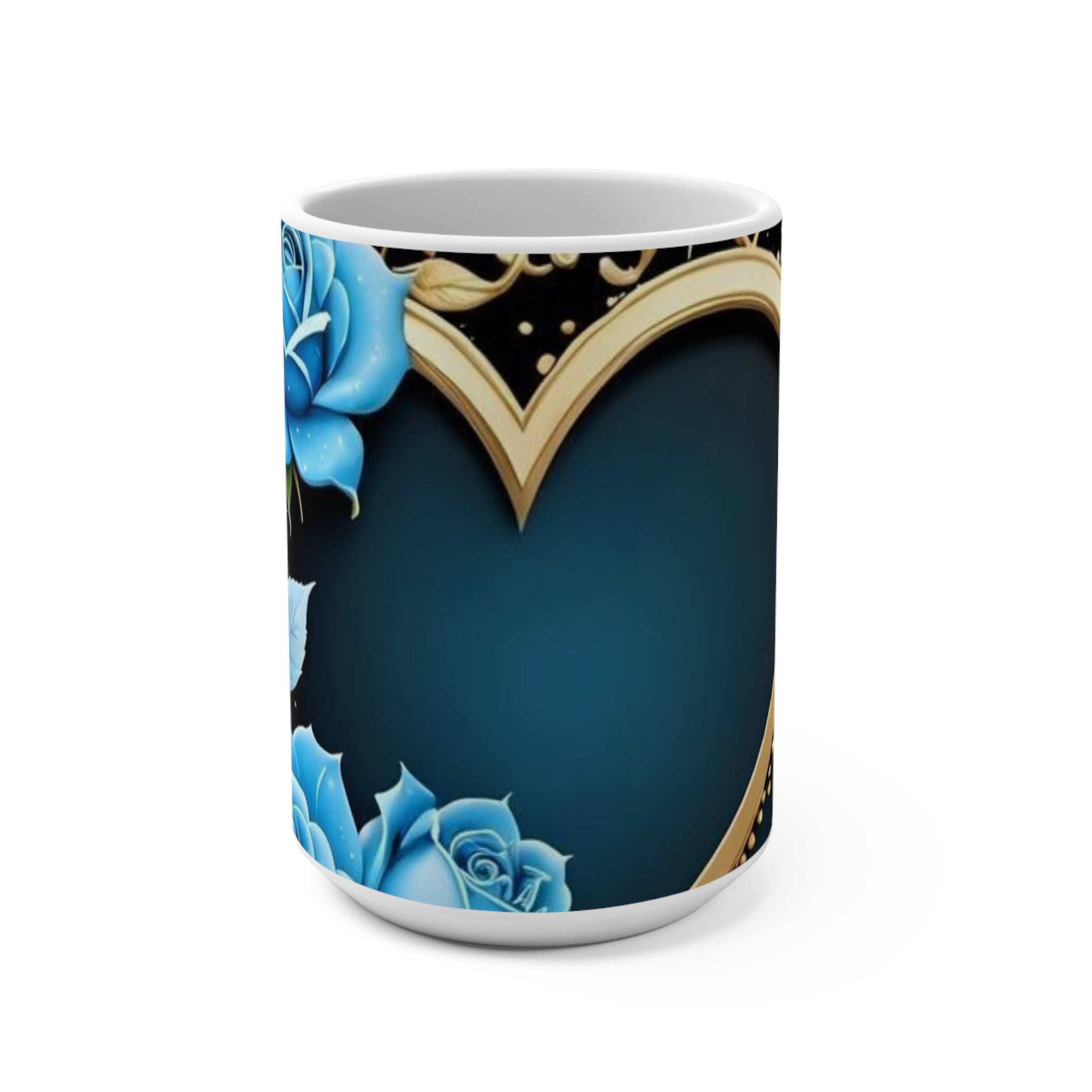 Elegant Blue Rose Luxury Mug – Gold Accent Floral Coffee Cup, Romantic & Stylish Gift